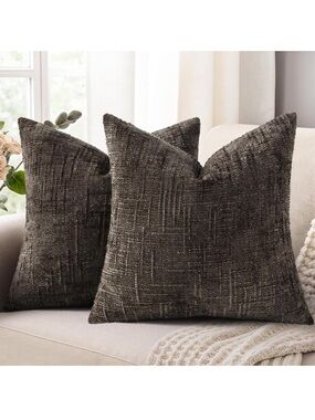 DecorUhome Dark Brown Chenille Euro Sham Throw Pillow Covers 1235/bb8-1